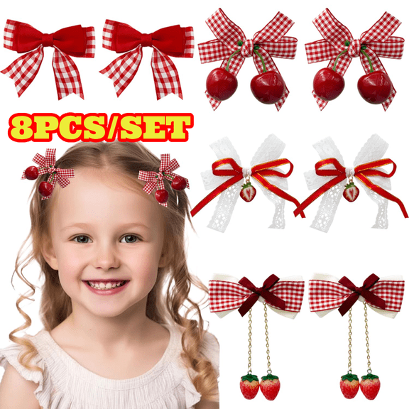 8pcs Cherry Strawberry Hair Bows Clips, Cute Alligator Clips, Flower Barrettes, Bow Decor for Women and Girls, Christmas Hair Accessories