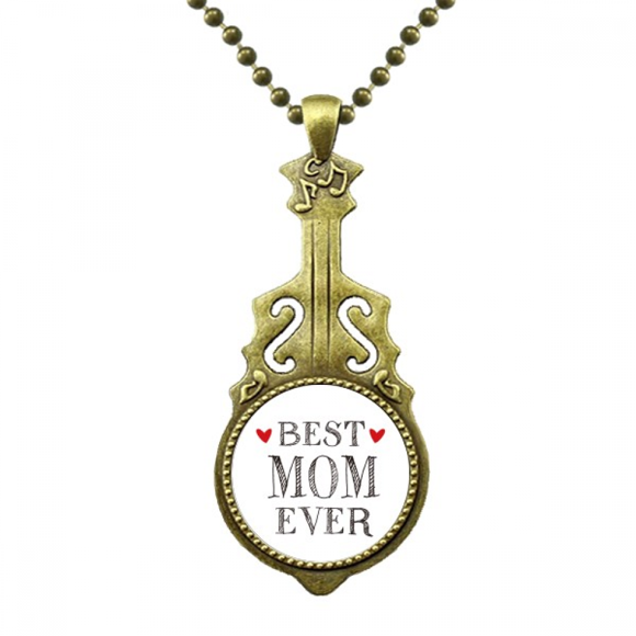 Best mom ever Quote Loved ones Necklace Antique Guitar Jewelry Music Pendant