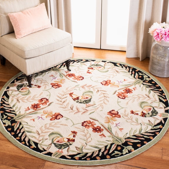 Safavieh Chelsea Serenity Botanical Wool Area Rug, Creme/Black, 5'6" x 5'6" Round