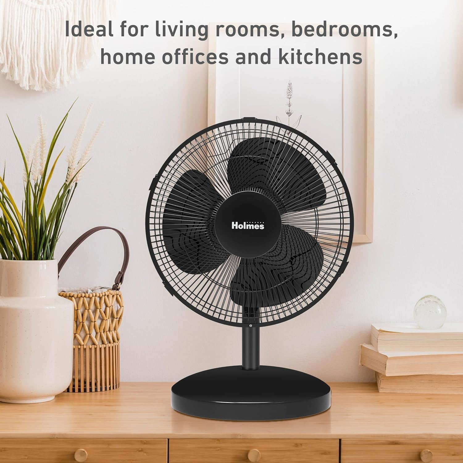 12" Table Fan with 75° Oscillation, 3 Speeds, 15° Adjustable  Tilt, Quiet Operation, Ideal for Home or Office
