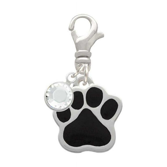 Delight Jewelry Silvertone Large Black Paw - Silvertone Clip on Charm with Clear Crystal Drop