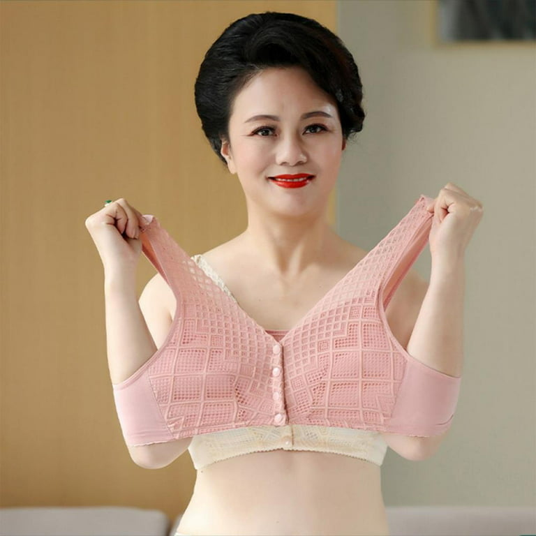 Baywell Lace Front Snap Closure Bra for Elderly Women Wireless Wide Strap  Vest Plus Size Bra Breathable Comfort Everyday Bra Push Up Full Coverage Bra,  36/80-46/105 