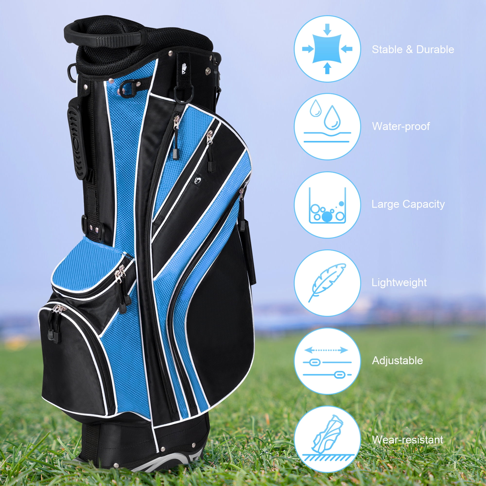 Gymax Golf Stand Bag 6 Way Divider Golf Carry Bag w/ Straps & 7 Storage Pockets Blue