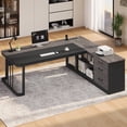 thumbnail image 2 of 71" Executive Desk, L Shaped Computer Desk with Power Outlets, Corner Office Desk with 3 Drawers, Business Furniture Desk, Gray, 2 of 8