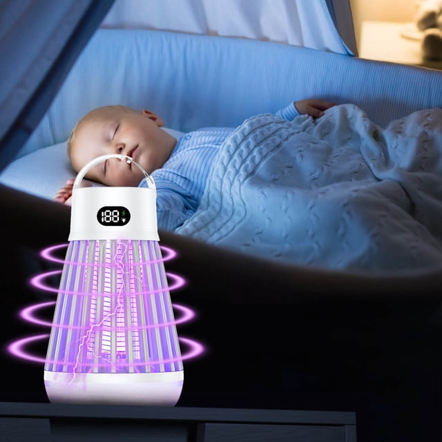 Xihbxyly Lámpara Led para Mosquitos, Repelente con Alimentación Por Usb, Diseño de Alto Voltaje de 2000 V, Ideal para Cocina, Dormitorio, Oficina, Uso En Exteriores, Amplio Alcance de 457 M, Fácil de