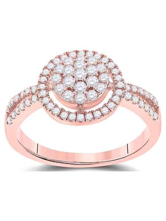 10kt Rose Gold Womens Round Diamond Concentric Circle Cluster Split-shank Ring 1/2 Cttw