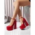 thumbnail image 2 of Women's High Chunky Platform Square Toe Heels Ankle Strap Pumps Solid Color Block Dress Shoes, 2 of 7