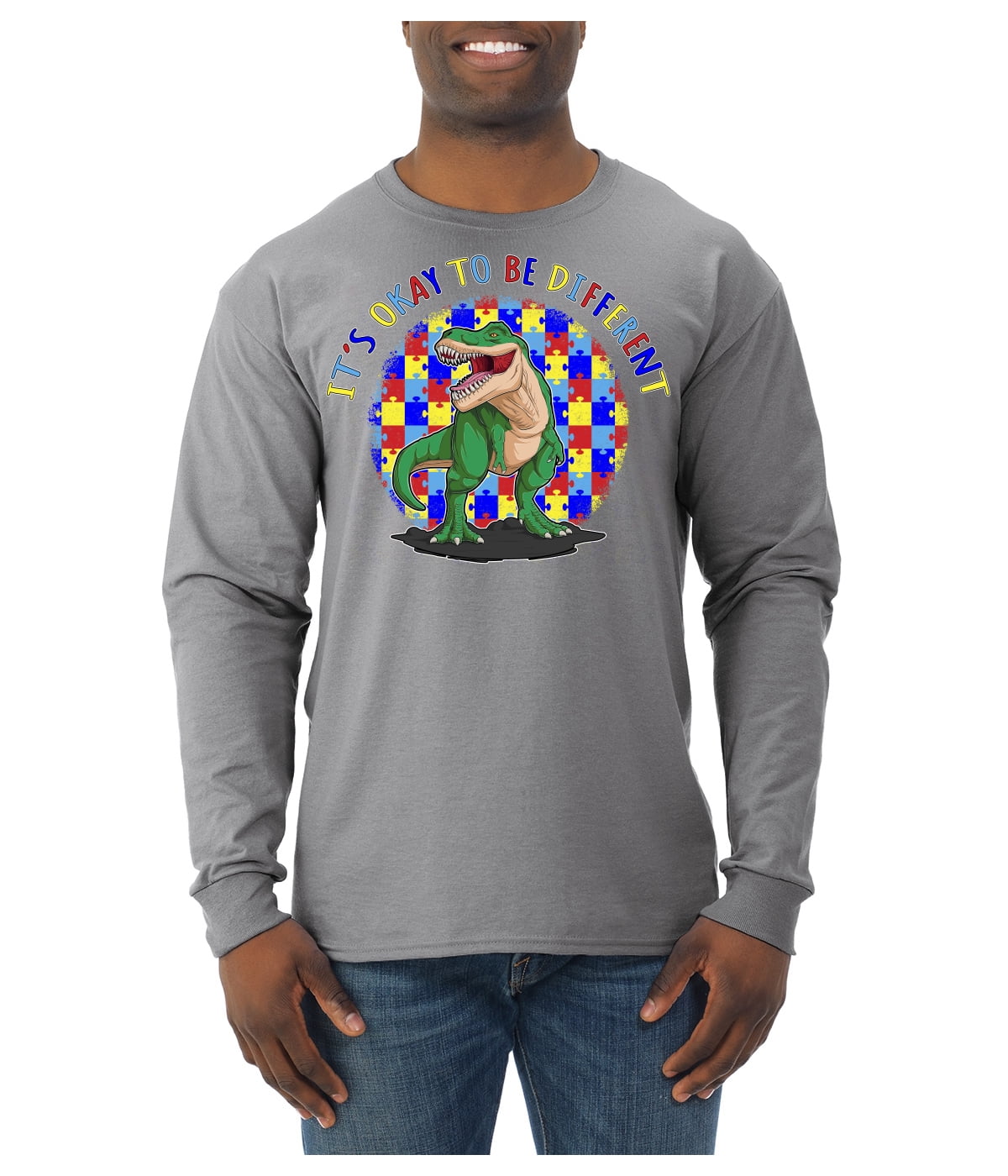 Wild Bobby Its Okay to Be Different | Dinosaur Autism Awareness Men Long Sleeve Shirt