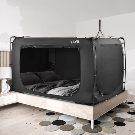 YAVIL Twin Size Bed Tent Sleep Canopy, Indoor 93% Blackout Breathable Privacy Dream Tent with Three Doors for Kids Adults, Mattress Not Included