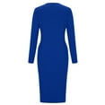 thumbnail image 3 of Cocktail Dresses For Women Sevevn Women's Long Sleeve Ruched Waist Body-Con Pencil Skirt Slit Midi Cocktail Party Dress, 3 of 4