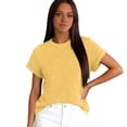 thumbnail image 7 of WULMLEO Women's Casual Cotton T-Shirt Rolled Cuff Short Sleeve Tops Lightweight Summer Top for Beach Trips Errands Yellow M, 7 of 7