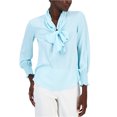 thumbnail image 1 of Anne Klein Womens Chiffon Smocked-Cuff Bow Dolman Blouse, ltpasblue, L, 1 of 1