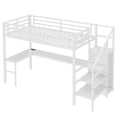 thumbnail image 3 of Twin XL Loft Bed with L-Shaped Desk and Wardrobe, Metal High Loft Bed Frame with USB Port and LED Lights, Storage Stairs and Adjustable Shelf, Milk White, Ships in 2 Boxes, 3 of 15