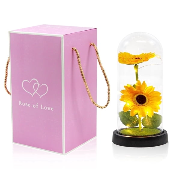 Sunflower Gifts for Women Artificial Flower in Glass Dome with LED Light – Romantic Birthday,Christmas,Valentine’s Day,Mother’s Day,Wedding & Anniversary Gift for Mom,Wife,Teacher