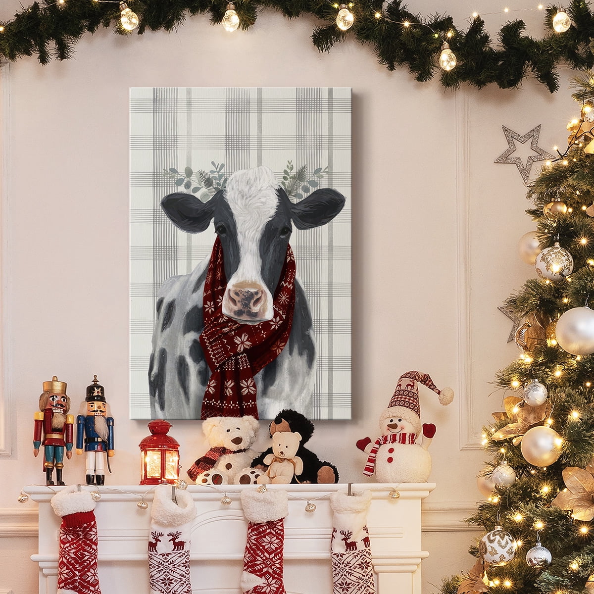 Yuletide Cow I- Gallery Wrapped Canvas