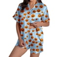 thumbnail image 3 of XINPING Halloween Pajama Sets for Women Whimsical Halloween Printed Pajama Notched Collar and Short Sleeves Cozy Home Loungewear In Short Pants for Fall and Holidays XXL, 3 of 8