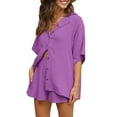 thumbnail image 2 of Fantaslook 2 Piece Womens Outfit Sets Button Down Shirts and Shorts Casual Lounge Sets Short Sleeve Pajamas Sets Summer Loungewear, 2 of 8