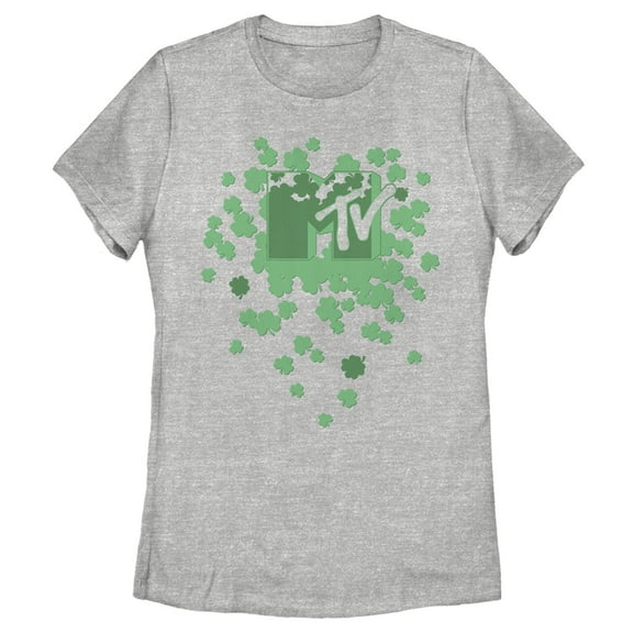 Women's MTV St. Patrick's Day Shamrock Splatter Logo Graphic Tee Athletic Heather X Large
