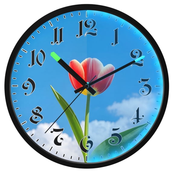 Ryvnso Summer Tulip Flower-a6 12 Inch Night Light Wall Clock Luminous Silent Battery Operate Clocks