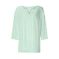 thumbnail image 3 of BangWanChi Women's Loose And Casual Mint Green Color V-Neck 3/4 Sleeves And 3/4 Sleeves Top, 3 of 4
