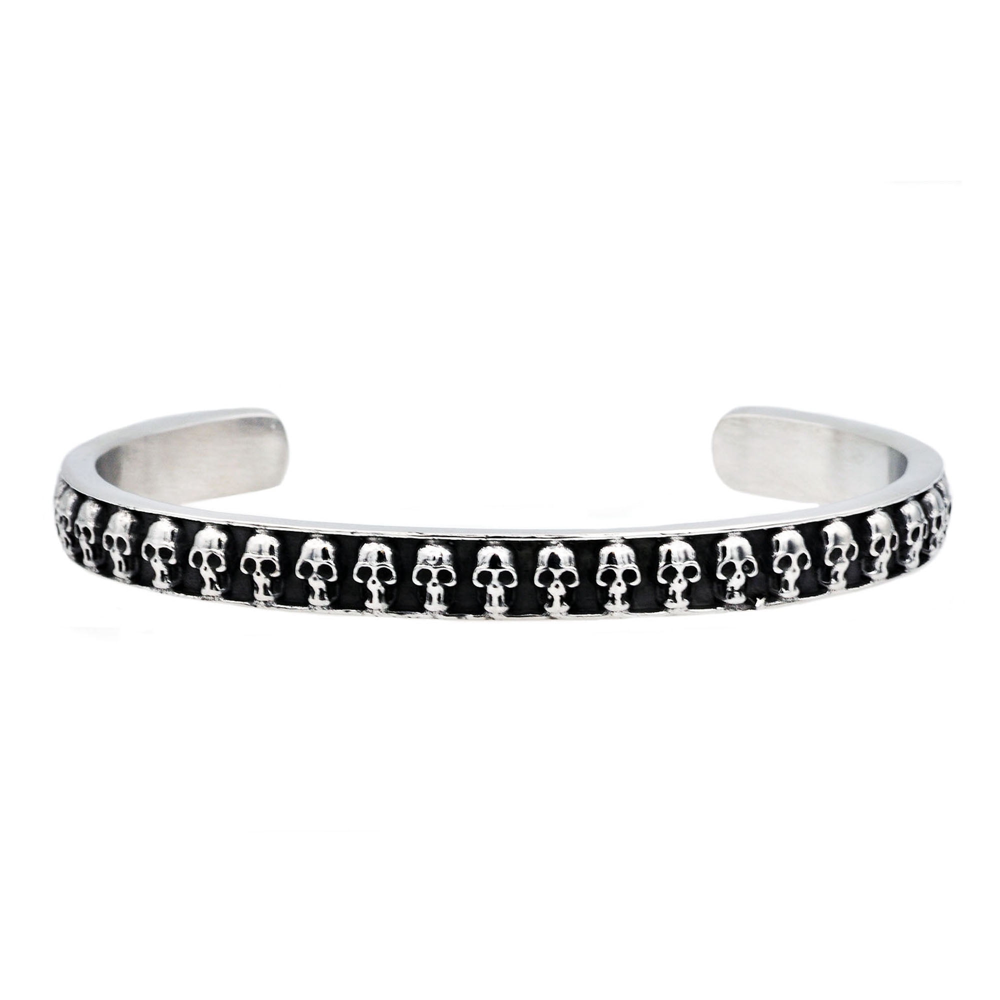 Arista Men's Skull Design Bangle in Black Plated Solid Stainless Steel, 8"