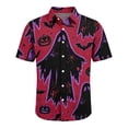 thumbnail image 4 of GrmtClth Men’s Full Print Collar Camp Shirt Short Sleeve Halloween Party Ghost Bat Pumpkin Split Scene Light Vacation Blouse Purple 2XL, 4 of 5