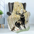 thumbnail image 4 of Antlers Soft Flannel Fleece Blanket, Deers in Autumn Forest Colorful Leaves Trees Grass Wildlife Fall Landscape Print, Cozy Plush for Indoor and Outdoor Use, 70" x 90", Green Orange, by Ambesonne, 4 of 5