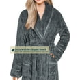 thumbnail image 6 of Women's Waffle Textured Satin Trim Fleece Robe (Charcoal, L/XL), 6 of 8
