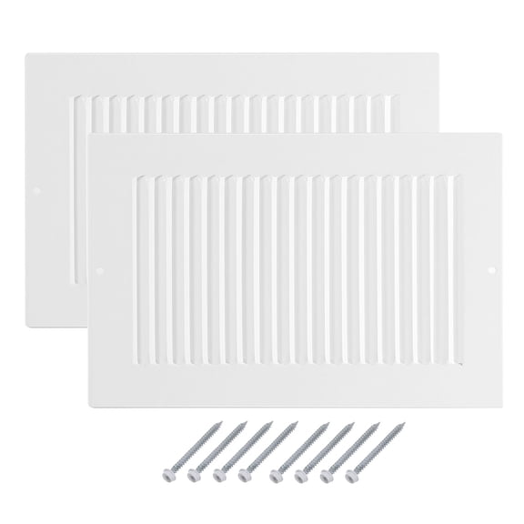 6" x 10" Duct Opening Vent Cover, 2 Pcs Toe Kick Vent Cover HVAC for Wall Floor, White-Outer Size: 7.8" x 11.7"