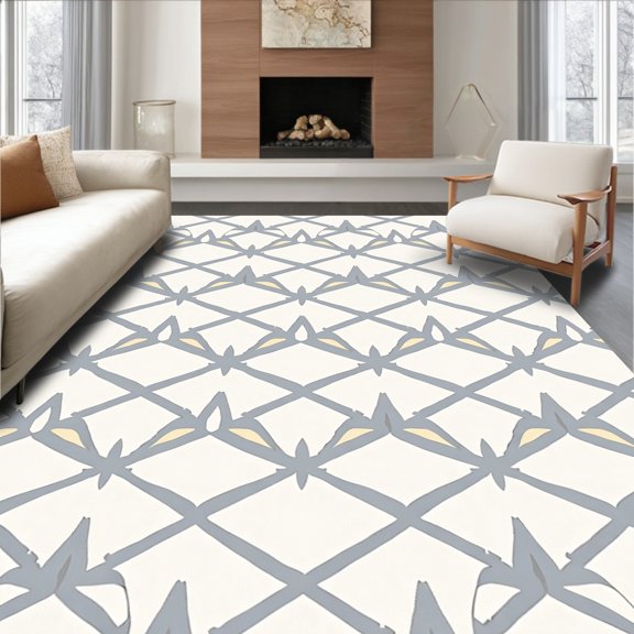 ODIKA 4'x6' Machine Washable Non-Slip Area Rug, Contemporary Interlocking with Subtle Contrasts High Traffic Rug with Pad, Gray, 463910