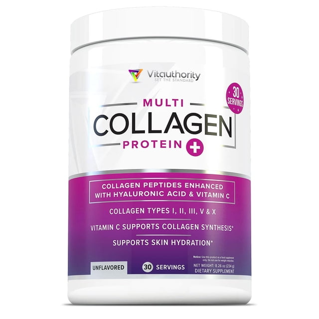 Polvo de péptidos de colágeno multivitamínico para mujeres: colágeno hidrolizado sin sabor para mujeres con tipos I, II, III, V y X, además de vitamina C y ácido hialurónico para un cabello, piel y uñ