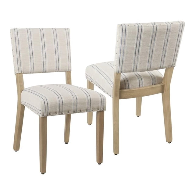 HomePop Fabric Dining Chairs with Stripe Pattern, Modern Farmhouse, Kids, White/Blue (Set of 2)