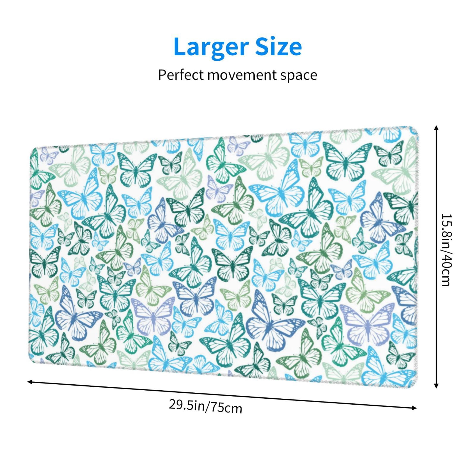 Naloa Butterflies Gaming Mouse Pad Large Mouse Mat Long Extended Desk Pad Non-Slip Rubber Mice Pads Stitched Edges Thin Pad (16x29.5 Inch)