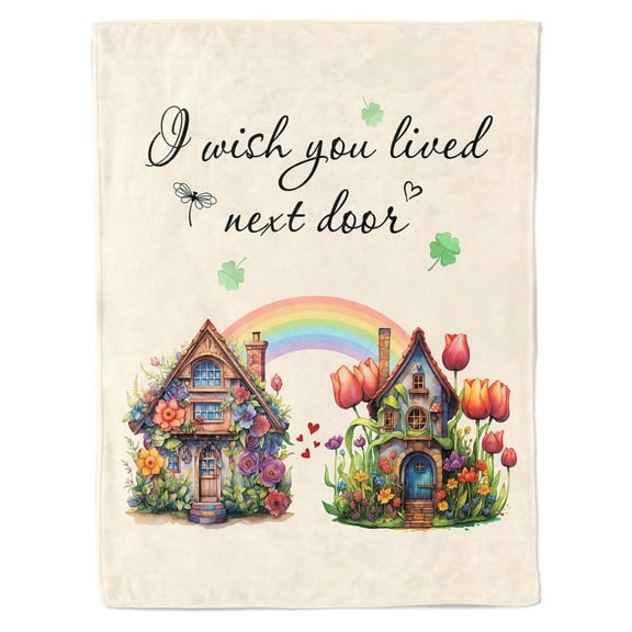 HiiKaa Unique Birthday Gifts for Best Friend,Wish You Lived Next Door Blanket,Bestie Coworkers BFF Friendship Gift for Women Soft Throw 50" x 60" Beige