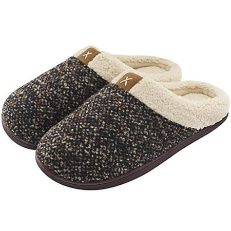 

Womens Mens Comfort Memory Foam Slippers Plush Lined House Shoes Indoor Outdoor Anti-Skid Rubber Sole