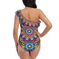 thumbnail image 5 of Gukieu Mandala Print One-shoulder Ruffled One-piece Swimsuit with Removable Chest Pads and Tummy-control Swimsuit for Women-Large, 5 of 6