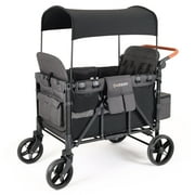 Cochildor Collapsible Wagon Stroller for 4 Kids, with Canopy, 5-Point Harness, Adjustable Handlebars, Removable Seat for Toddlers, Green