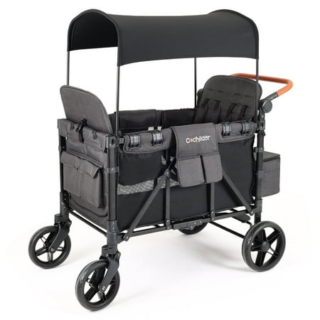 Cochildor Collapsible Wagon Stroller for 4 Kids, with Canopy, 5-Point Harness, Adjustable Handlebars, Removable Seat for Toddlers, Green