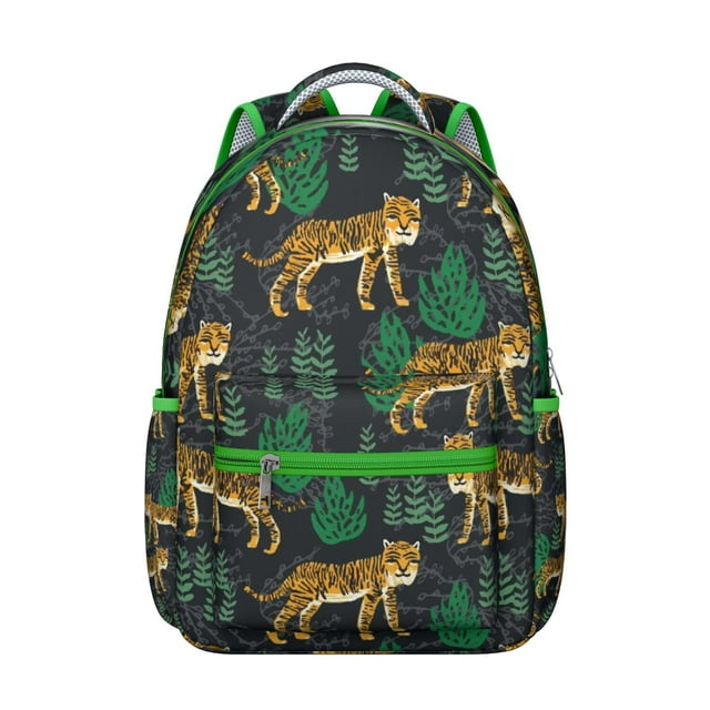 Roaring Tiger Print Student School Backpack for Student Jungle Wild Bengal Stripes Pattern Animal Lover Art Tribal Face Design Bookbag