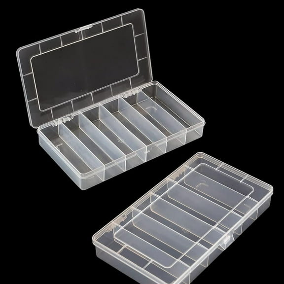 Ksopiavobs 2 Pack 6 Grids Tackle Box Organizer Mascara Brushes Container Fishing Tackle Tray Box Plastic Storage Organizer Container for Crafts, Beads Earrings, Screws, Nail, Pins