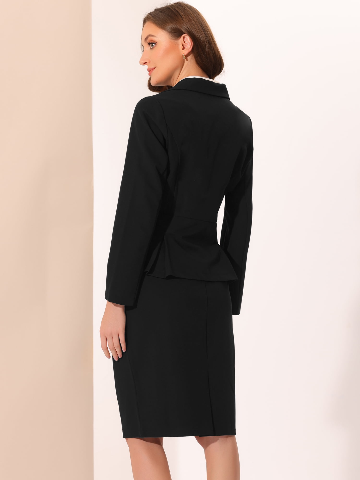 DARING DIVA Women's Peplum Blazer Pencil Skirt 2 Pcs Suit Set 3XL Black