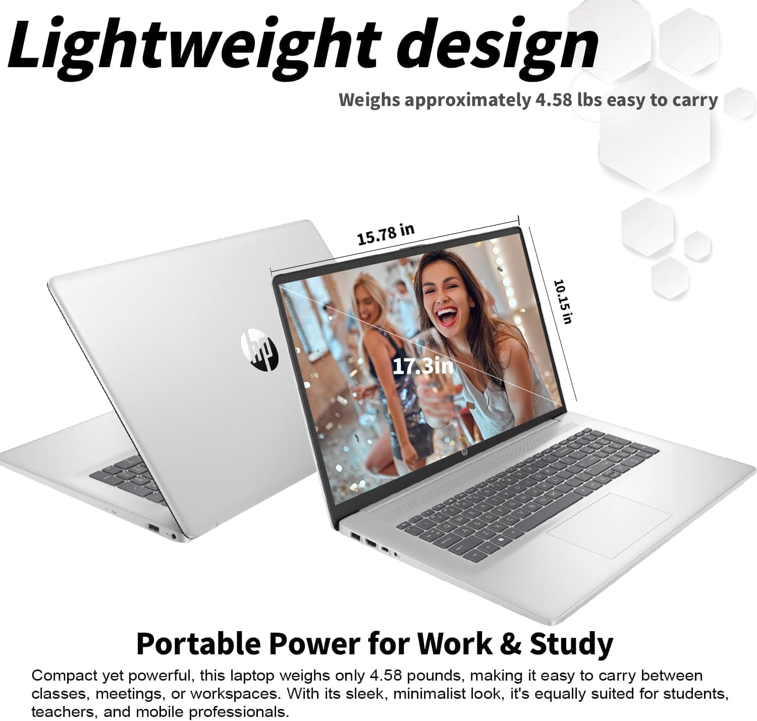HP 17 inch Laptop, AMD Ryzen 5 7430U, 20GB RAM, 512GB NVMe SSD