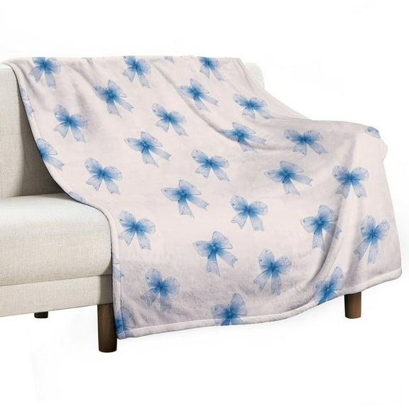 Blue Bow Pattern Throws Blankets for Sofa Bed Winter Plush Warm Blanket Holiday Gifts