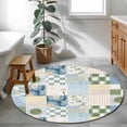 thumbnail image 4 of Spring Floral Checkered Round Area Rug 4ft, Sage Green Daisy Buffalo Plaid Washable Non-Slip Circle Rugs for Bedroom Living Room Kitchen, Soft Non Shedding Circle Carpet for Dining Room Dorm, 4 of 9