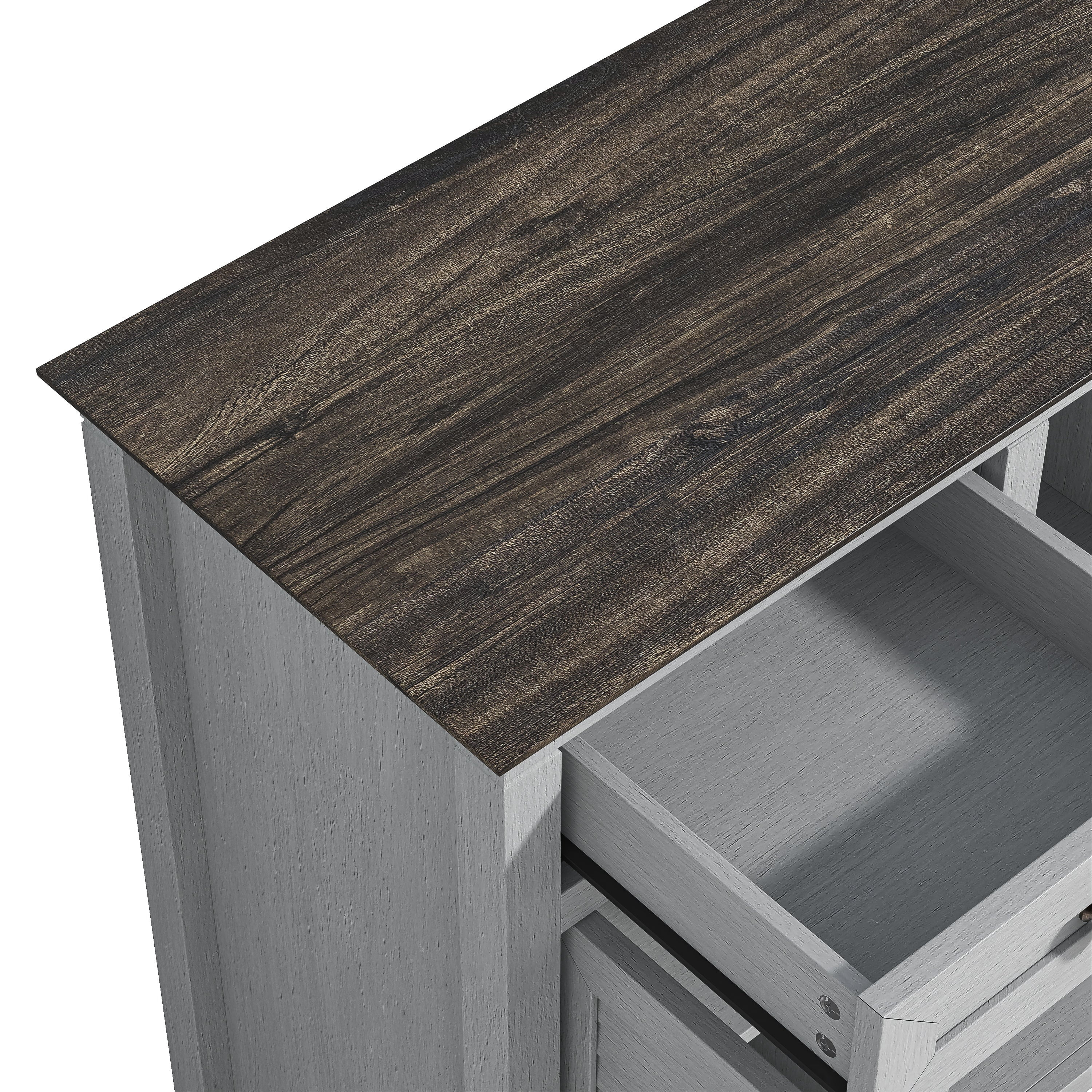 47" Wine Cabinet – Metal Glass Rack, Wood Grid, Adjustable Shelves & Two-Tone Finish，Grey