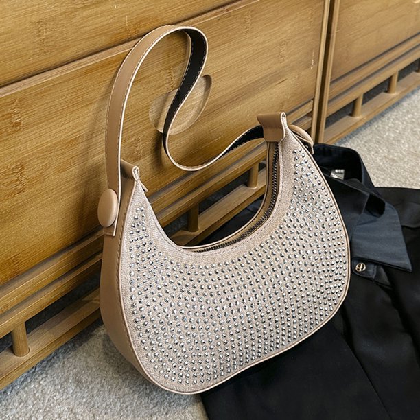 Bolso de hombro para mujer PU Diamond Underarm Bag Evening Party Clutch Bolso (Caqui)