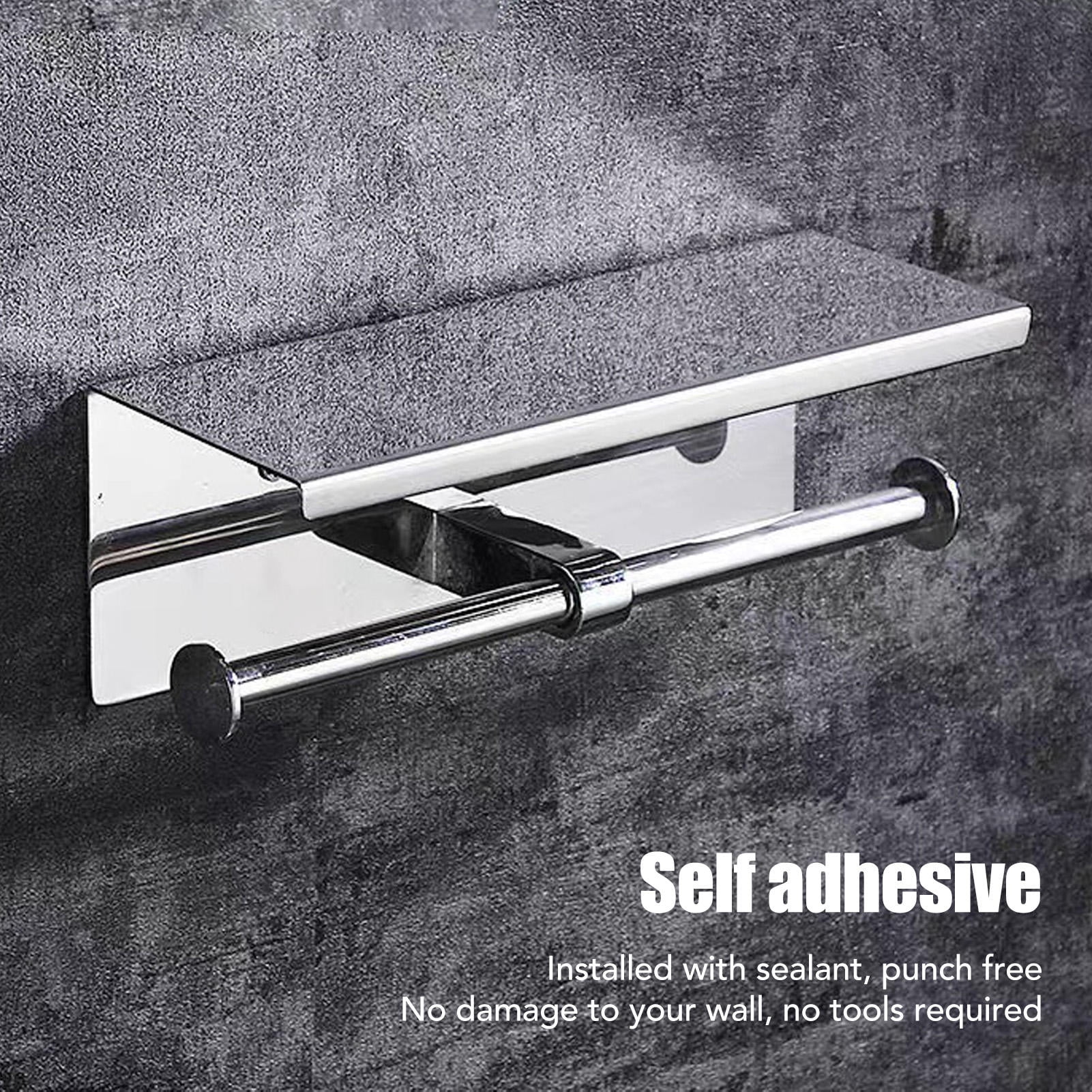 BIMZUC Premium Stainless Steel Toilet Paper Holder with Shelf – Self‑Adhesive, Punch‑Free Design for Bathroom, Kitchen, Living Room, and Bedroom
