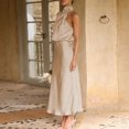 thumbnail image 4 of Elegante vestido de satén con cuello halter vestido de noche largo para Party Club (Beige L) FLhrweasw Para estrenar, 4 of 8