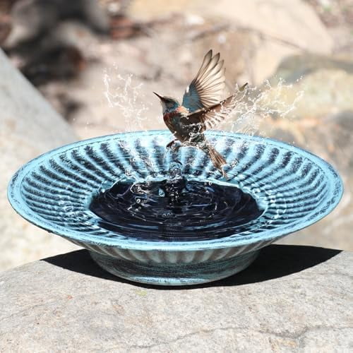 12.3" Solar Fountain Bird Bath for Outside, Metal Solar Bird Bath Fountains, Bird Bath Bubbler for Garden Patio Decor-Blue$$Garden & Patio