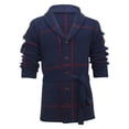 thumbnail image 5 of Men's Mid Length Sweater Coat Long Sleeve Lapel Plaid Knit Button Down Vintage Inspired Western Cardigan Outerwear Navy 2XL, 5 of 6
